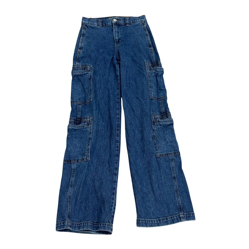 Hudson Jeans Cargo Wonderland Wide Leg Denim Blue Utility Pants Womens 25